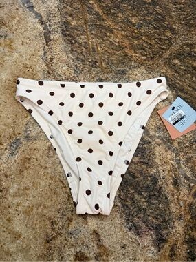Shade & Shore Cream Bikini Bottoms with Brown Polka Dots